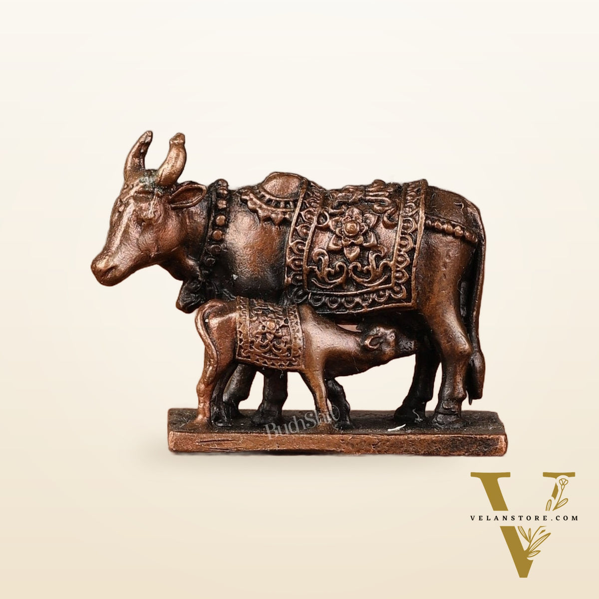 Pure Copper kamdhenu Gomatha Vigaraha - (Cow with Calf Idol), (1.5")