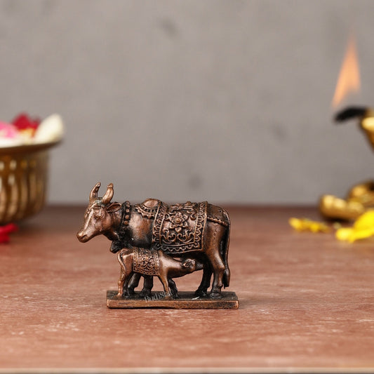 Pure Copper kamdhenu Gomatha Vigaraha - (Cow with Calf Idol), (1.5")