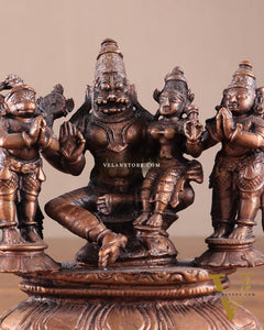 Pure Copper Lakshmi Narasimha Idol with Sheshanaag, Hanuman & Garuda – 6 Inch