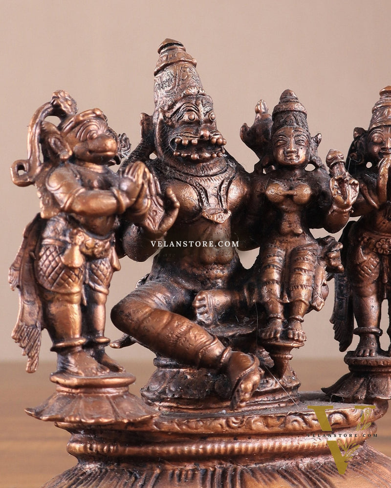 Pure Copper Lakshmi Narasimha Idol with Sheshanaag, Hanuman & Garuda – 6 Inch