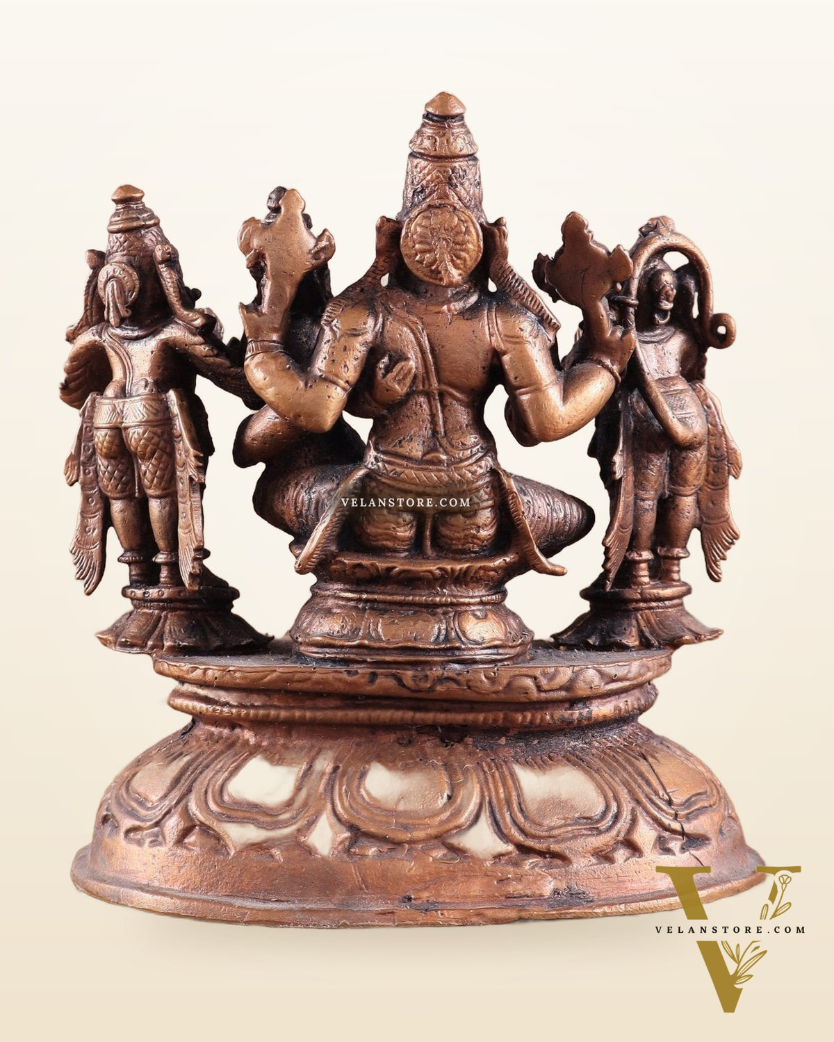 Pure Copper Lakshmi Narasimha Idol with Sheshanaag, Hanuman & Garuda – 6 Inch