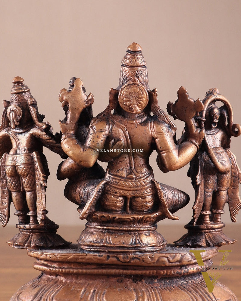 Pure Copper Lakshmi Narasimha Idol with Sheshanaag, Hanuman & Garuda – 6 Inch