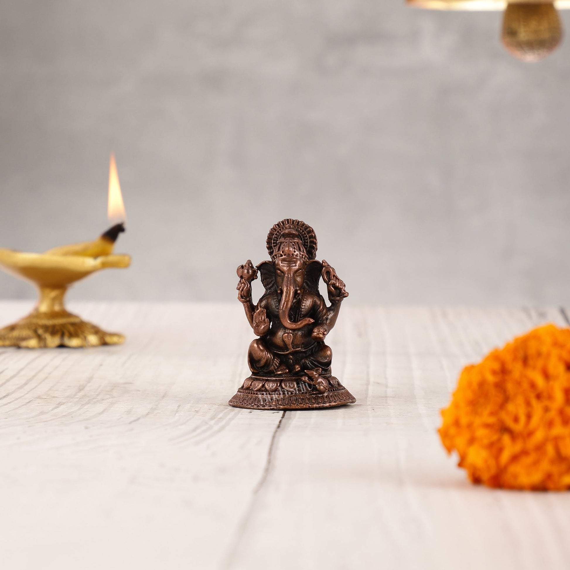 Pure Copper Lord Ganesha Idol - 2"