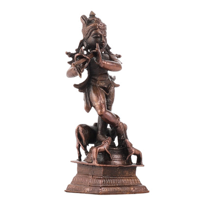 Pure Copper Lord Krishna with Cow Idol | Height 4.5 inch | BudhShiv Brass Handicrafts