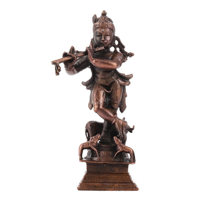 Pure Copper Lord Krishna with Cow Idol | Height 4.5 inch | BudhShiv Brass Handicrafts