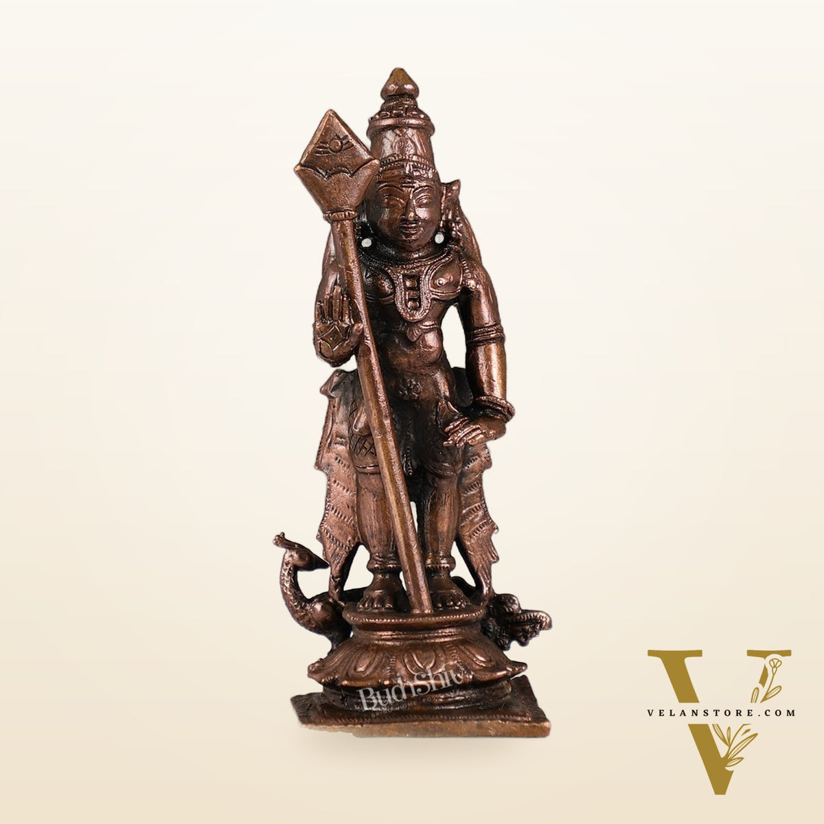 Pure Copper Lord Murugan Swamy Kartikeya Idol | Height 5 inch | BudhShiv Brass Handicrafts
