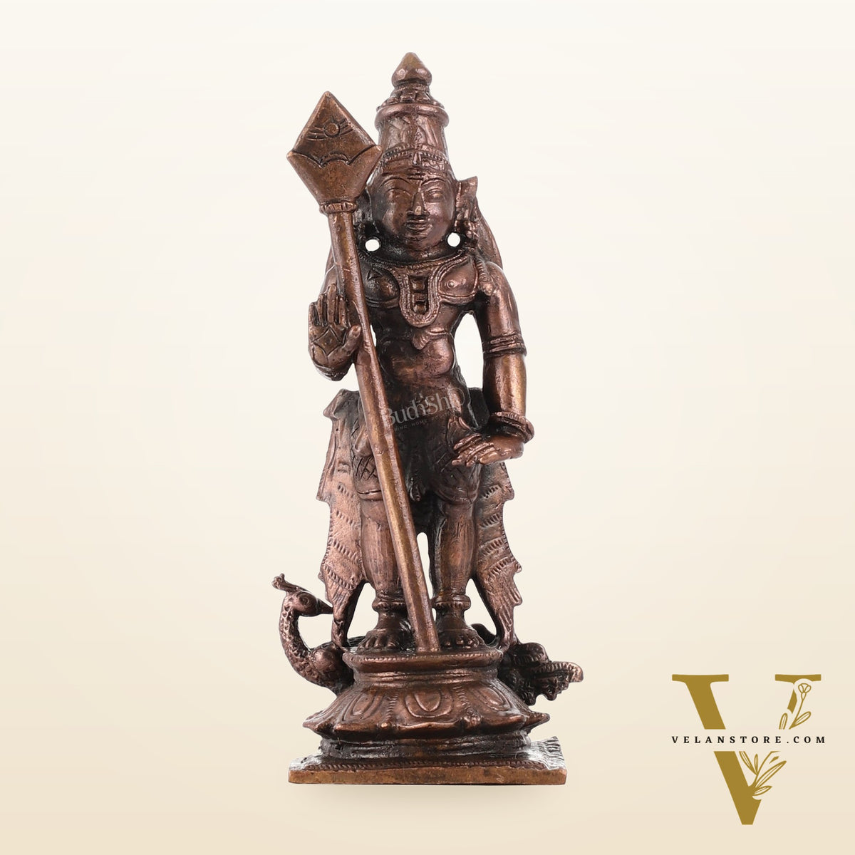 Pure Copper Lord Murugan Swamy Kartikeya Idol | Height 5 inch | BudhShiv Brass Handicrafts