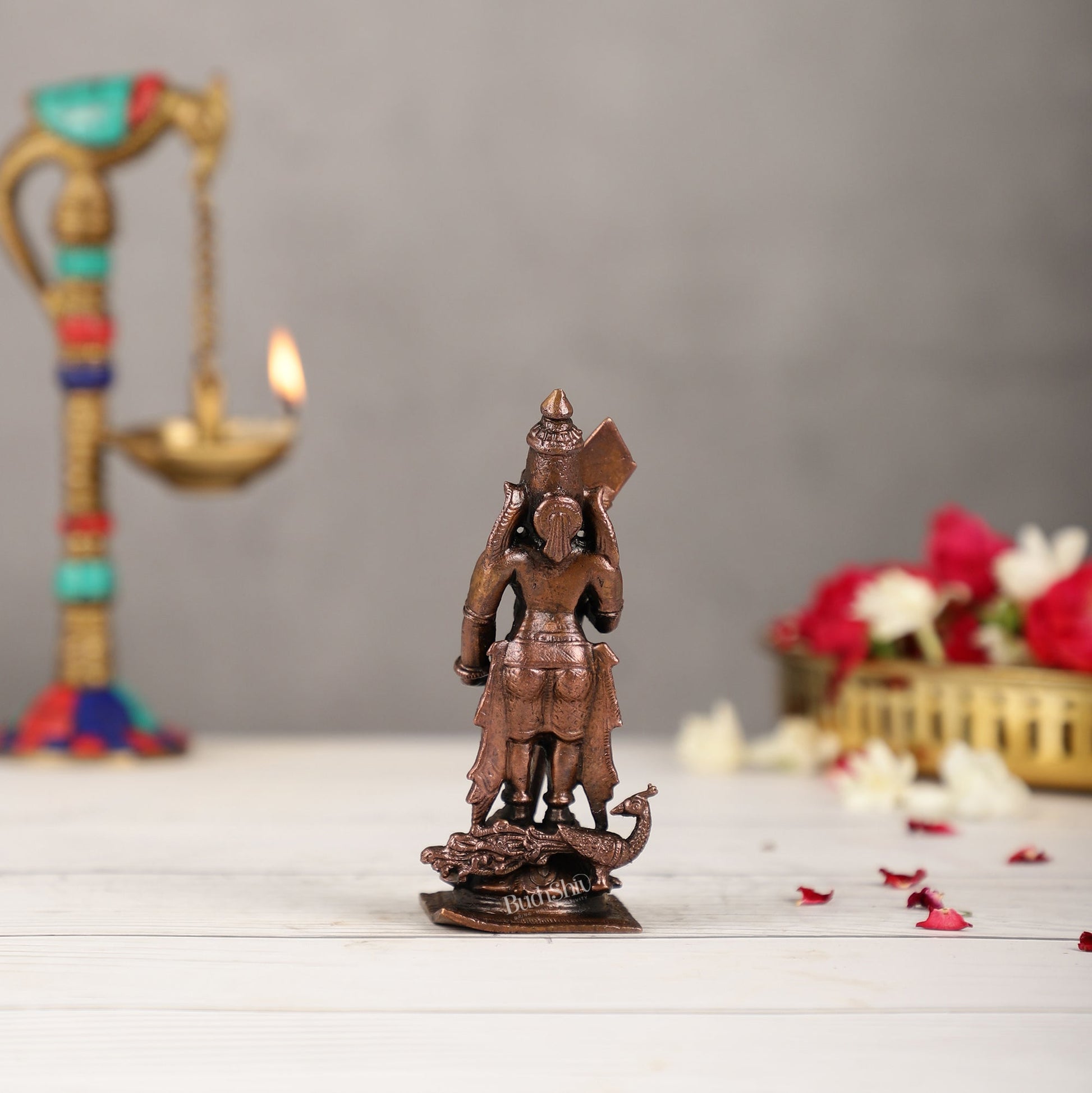 Pure Copper Lord Murugan Swamy Kartikeya Idol | Height 5 inch | BudhShiv Brass Handicrafts
