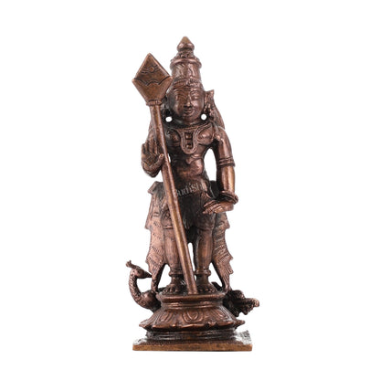 Pure Copper Lord Murugan Swamy Kartikeya Idol | Height 5 inch | BudhShiv Brass Handicrafts