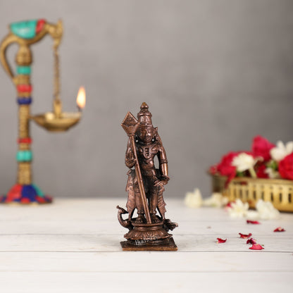Pure Copper Lord Murugan Swamy Kartikeya Idol | Height 5 inch | BudhShiv Brass Handicrafts