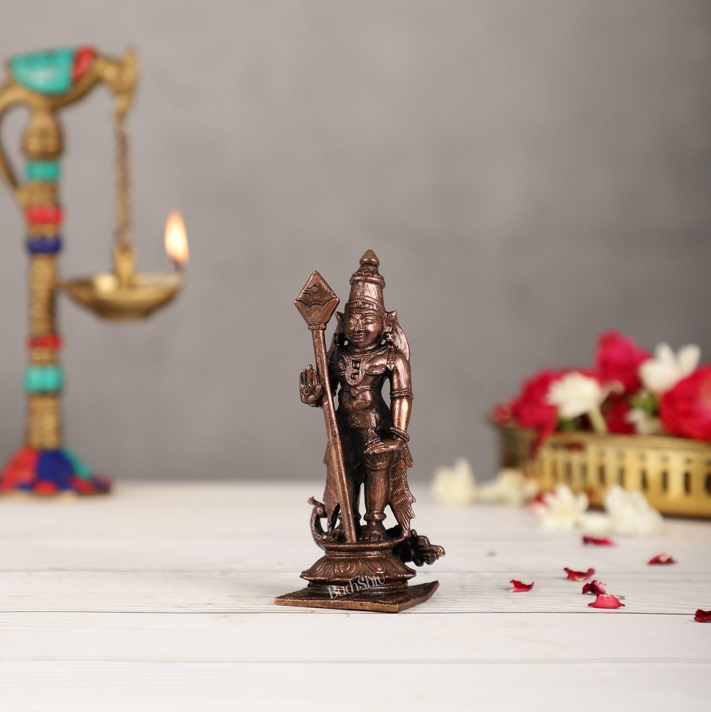Pure Copper Lord Murugan Swamy Kartikeya Idol | Height 5 inch | BudhShiv Brass Handicrafts