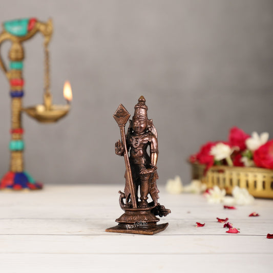 Pure Copper Lord Murugan Swamy Kartikeya Idol | Height 5 inch | BudhShiv Brass Handicrafts