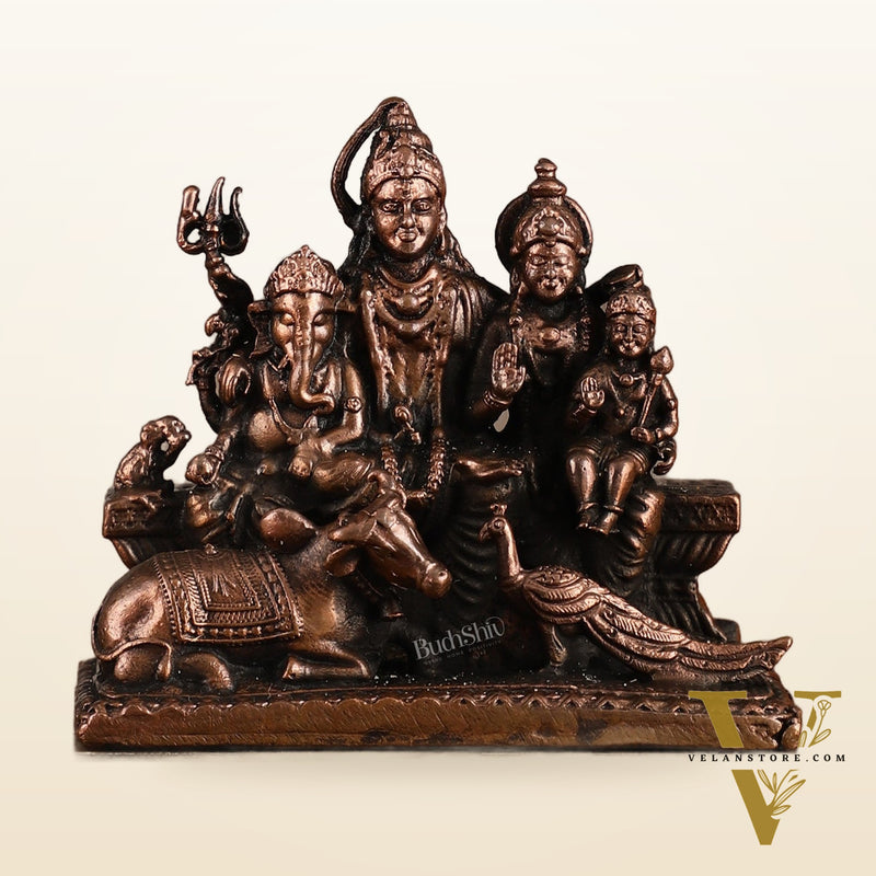 Pure Copper Lord Shiva Family Idol with Vahaanas - 2.5 Inches