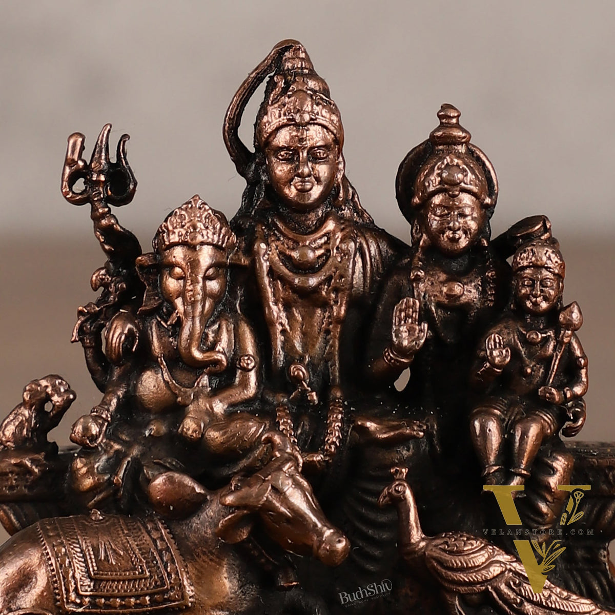 Pure Copper Lord Shiva Family Idol with Vahaanas - 2.5 Inches