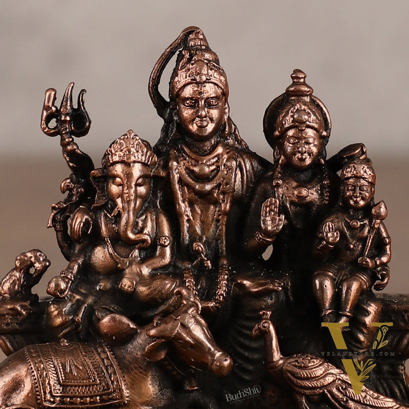 Pure Copper Lord Shiva Family Idol with Vahaanas - 2.5 Inches
