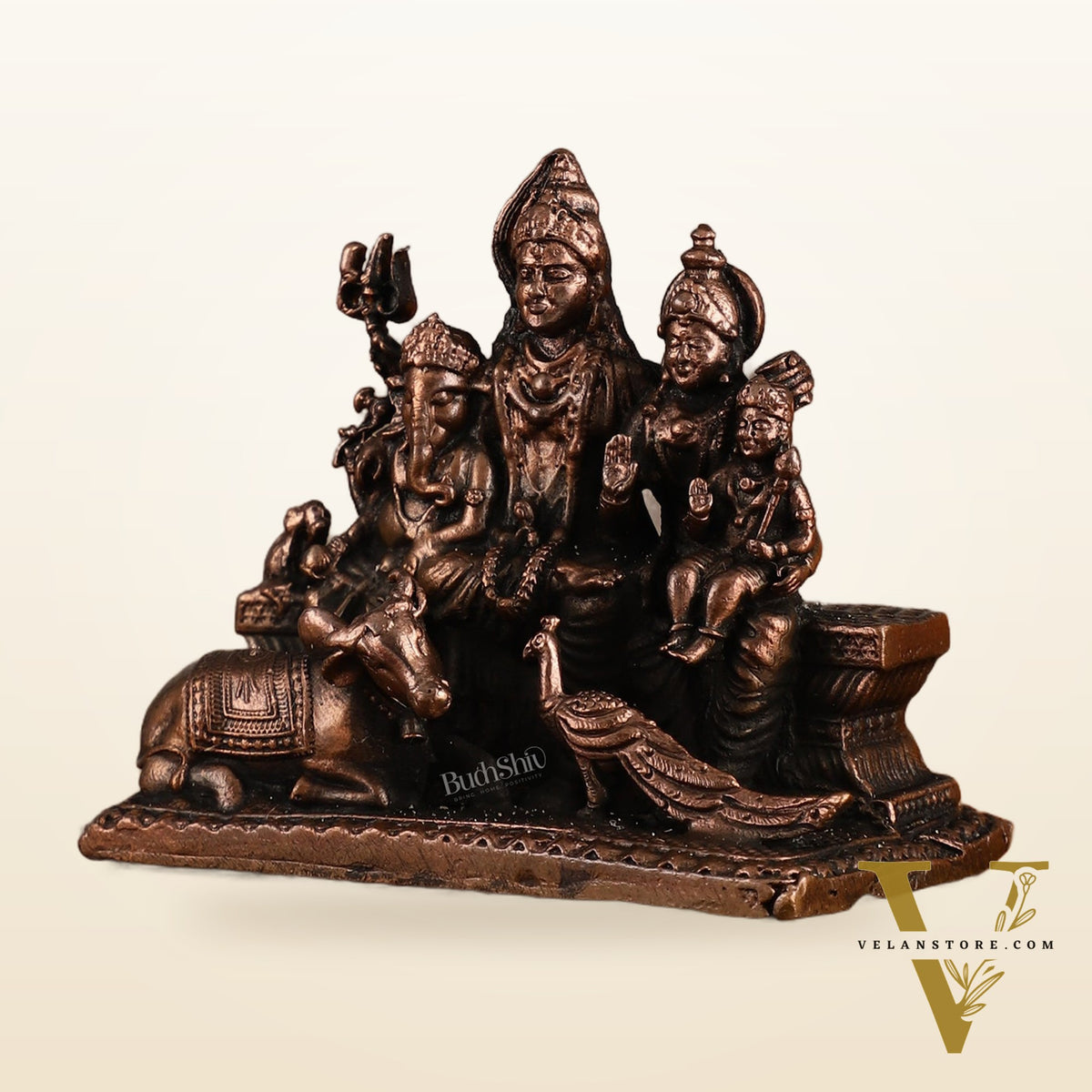 Pure Copper Lord Shiva Family Idol with Vahaanas - 2.5 Inches