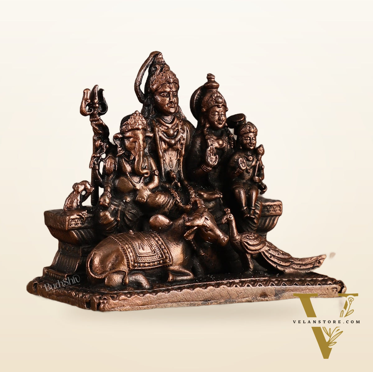 Pure Copper Lord Shiva Family Idol with Vahaanas - 2.5 Inches
