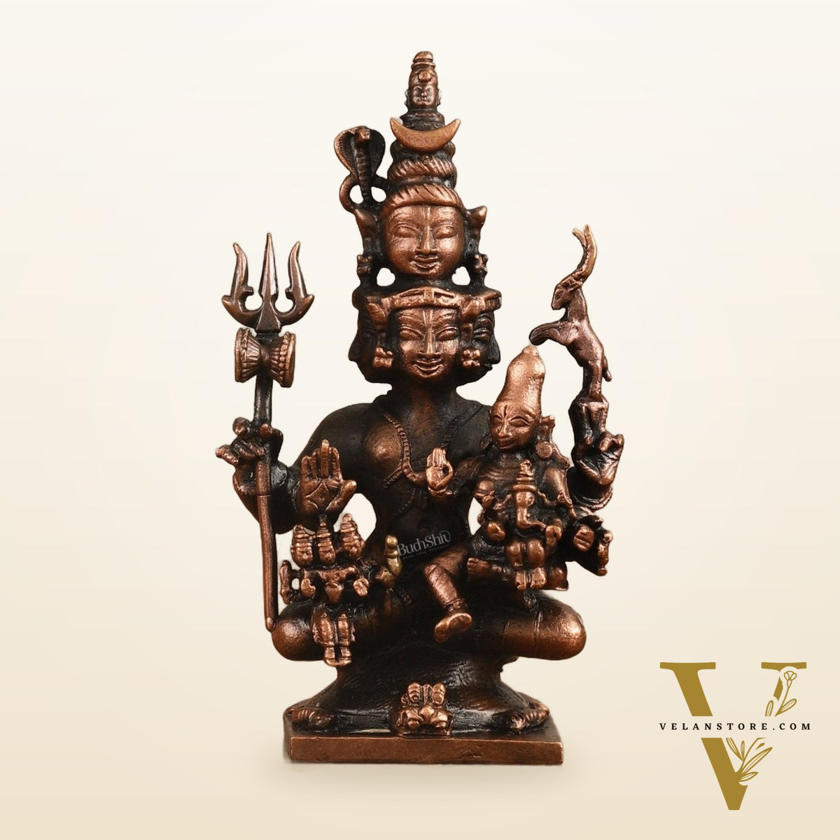 Pure Copper Lord Shiva Parivar Idol - 4.5 in Height
