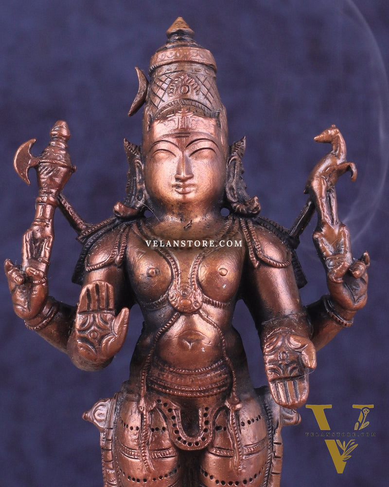 Pure Copper Lord Shiva Standing Idol | Compact Divine Blessing 6.5"