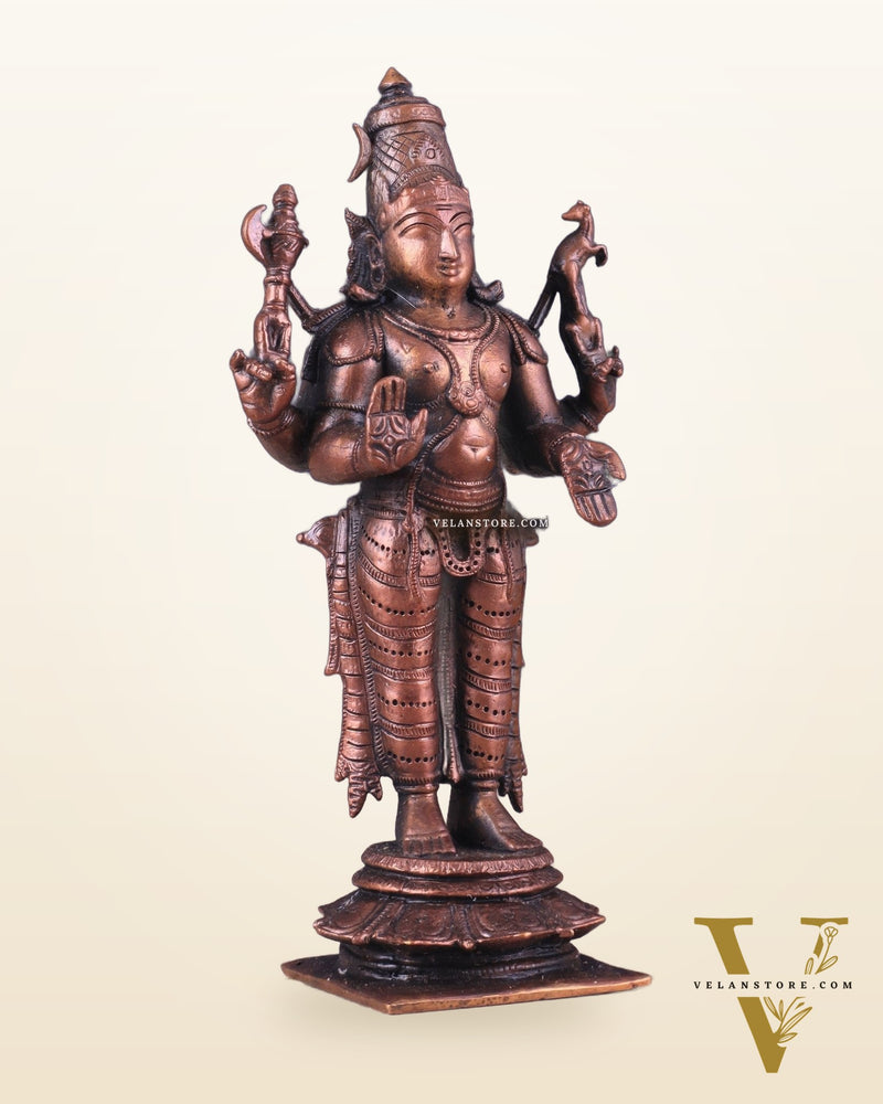 Pure Copper Lord Shiva Standing Idol | Compact Divine Blessing 6.5"