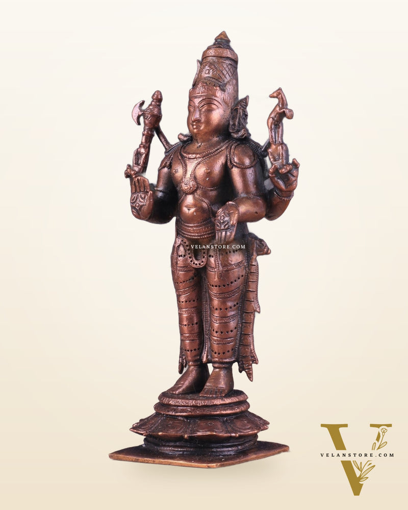 Pure Copper Lord Shiva Standing Idol | Compact Divine Blessing 6.5"