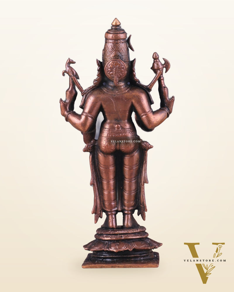 Pure Copper Lord Shiva Standing Idol | Compact Divine Blessing 6.5"