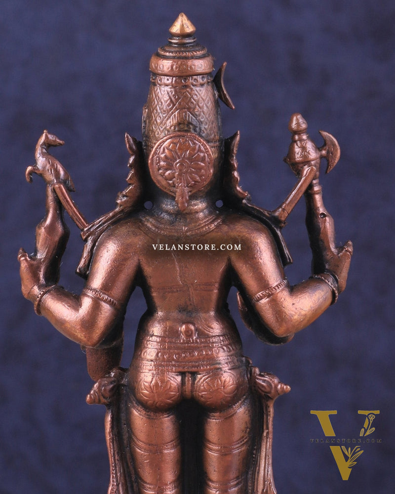 Pure Copper Lord Shiva Standing Idol | Compact Divine Blessing 6.5"