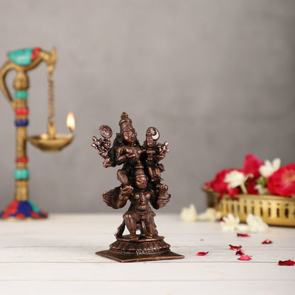 Pure Copper Lord Vishnu and Goddess Lakshmi Seated on Garuda Idol | 5 inch