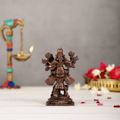 Pure Copper Lord Vishnu and Goddess Lakshmi Seated on Garuda Idol | 5 inch