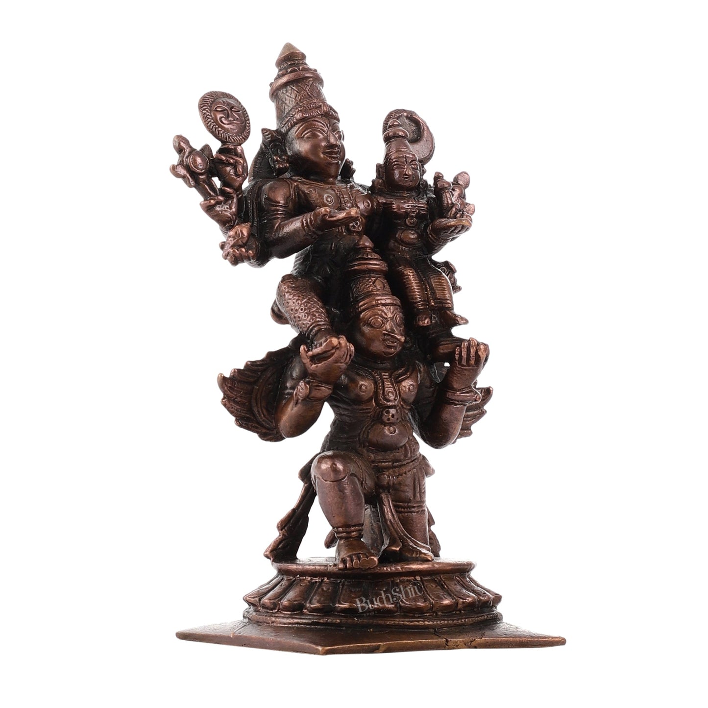 Pure Copper Lord Vishnu and Goddess Lakshmi Seated on Garuda Idol | 5 inch