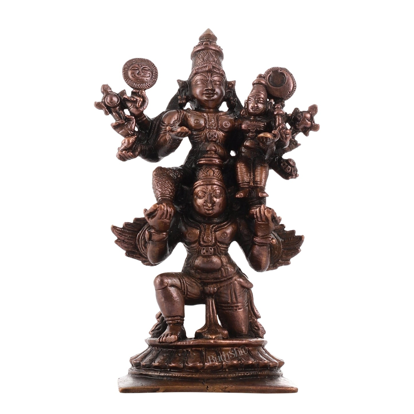 Pure Copper Lord Vishnu and Goddess Lakshmi Seated on Garuda Idol | 5 inch