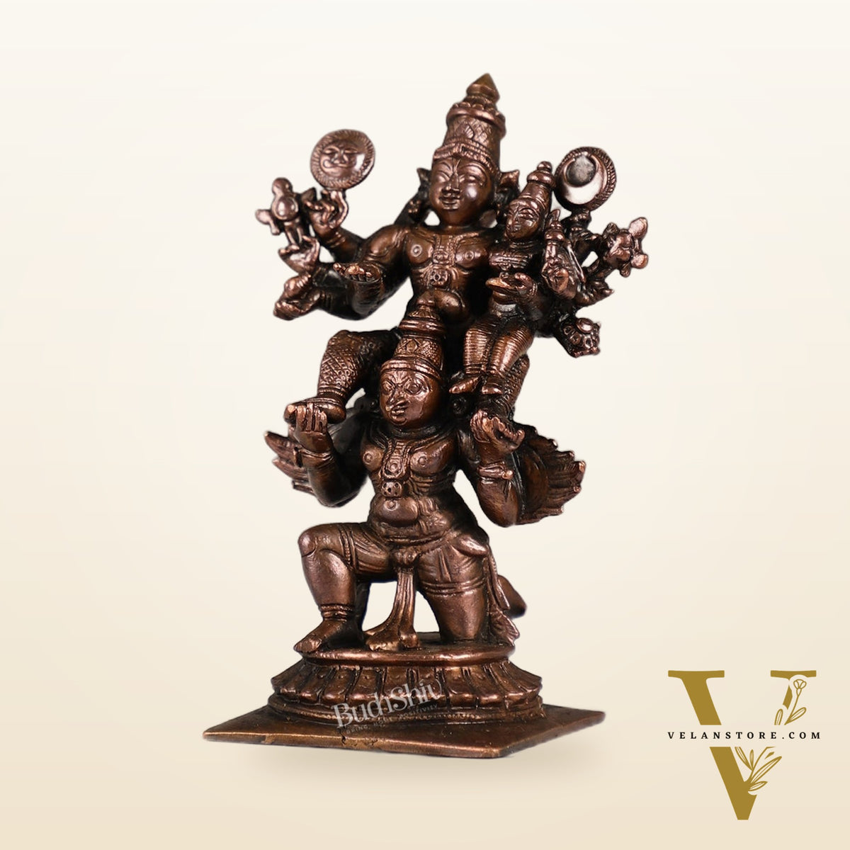 Pure Copper Lord Vishnu and Goddess Lakshmi Seated on Garuda Idol | 5 inch