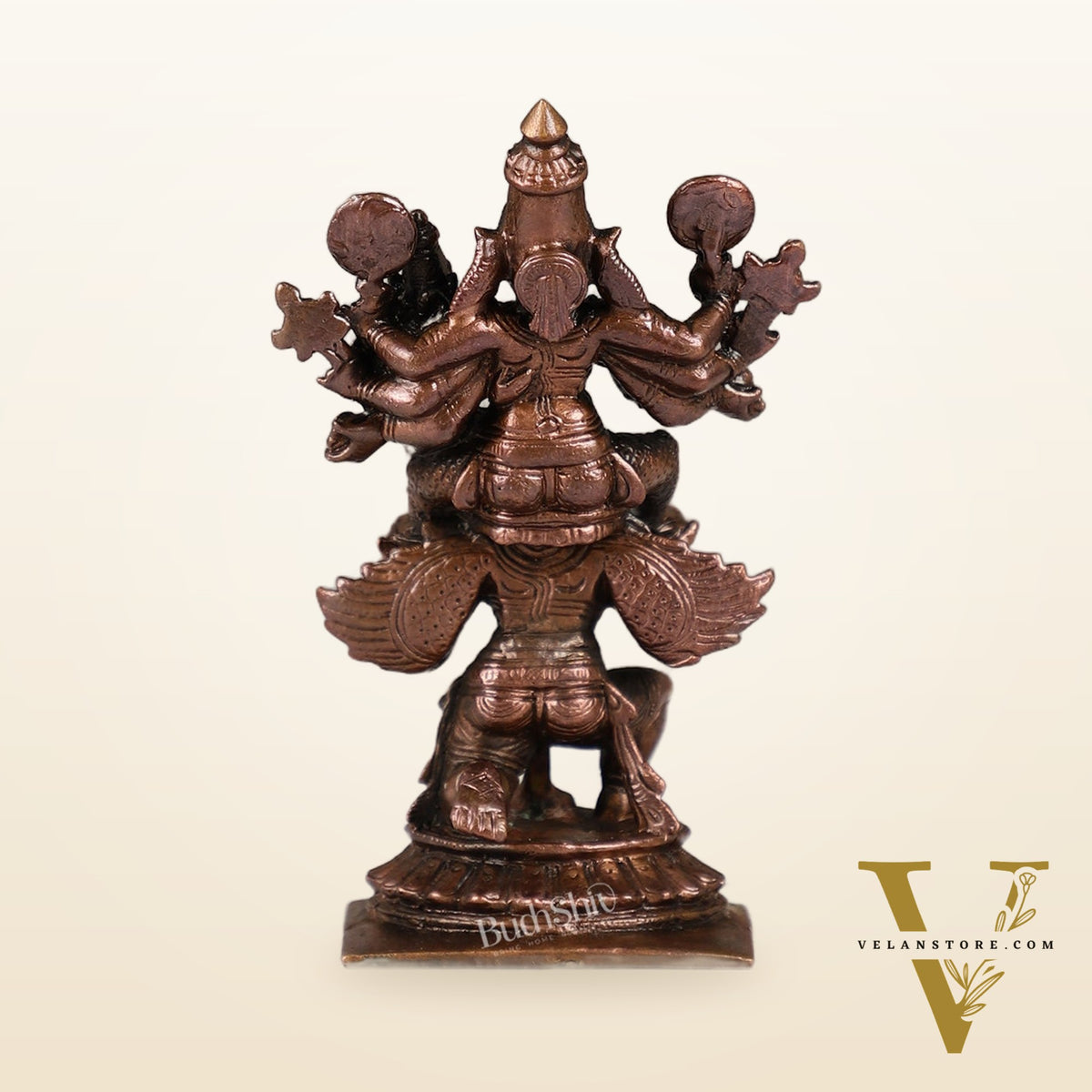 Pure Copper Lord Vishnu and Goddess Lakshmi Seated on Garuda Idol | 5 inch