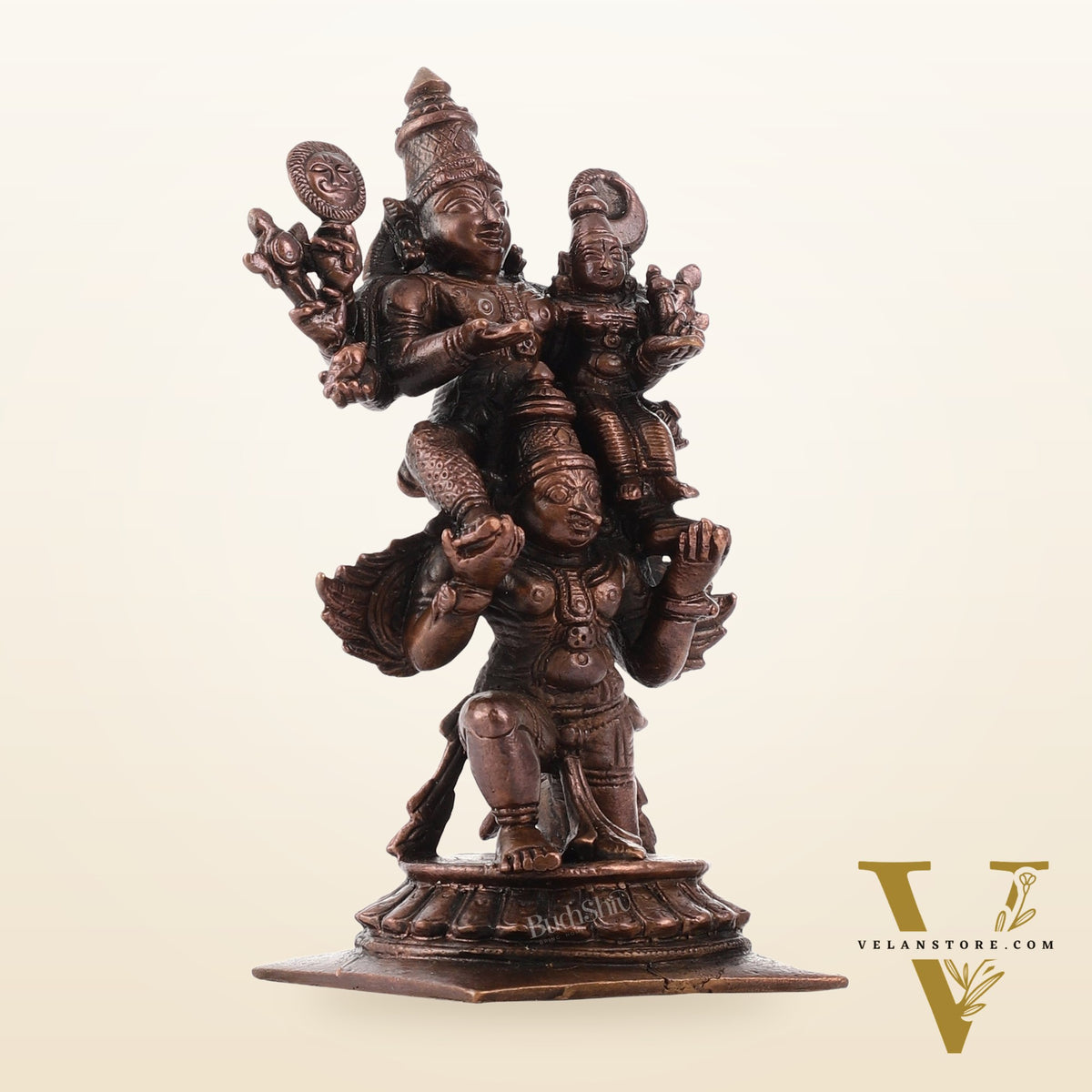 Pure Copper Lord Vishnu and Goddess Lakshmi Seated on Garuda Idol | 5 inch