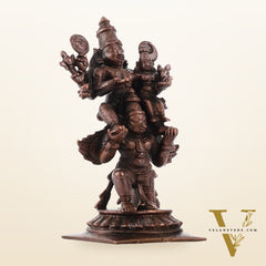 Pure Copper Lord Vishnu and Goddess Lakshmi Seated on Garuda Idol | 5 inch