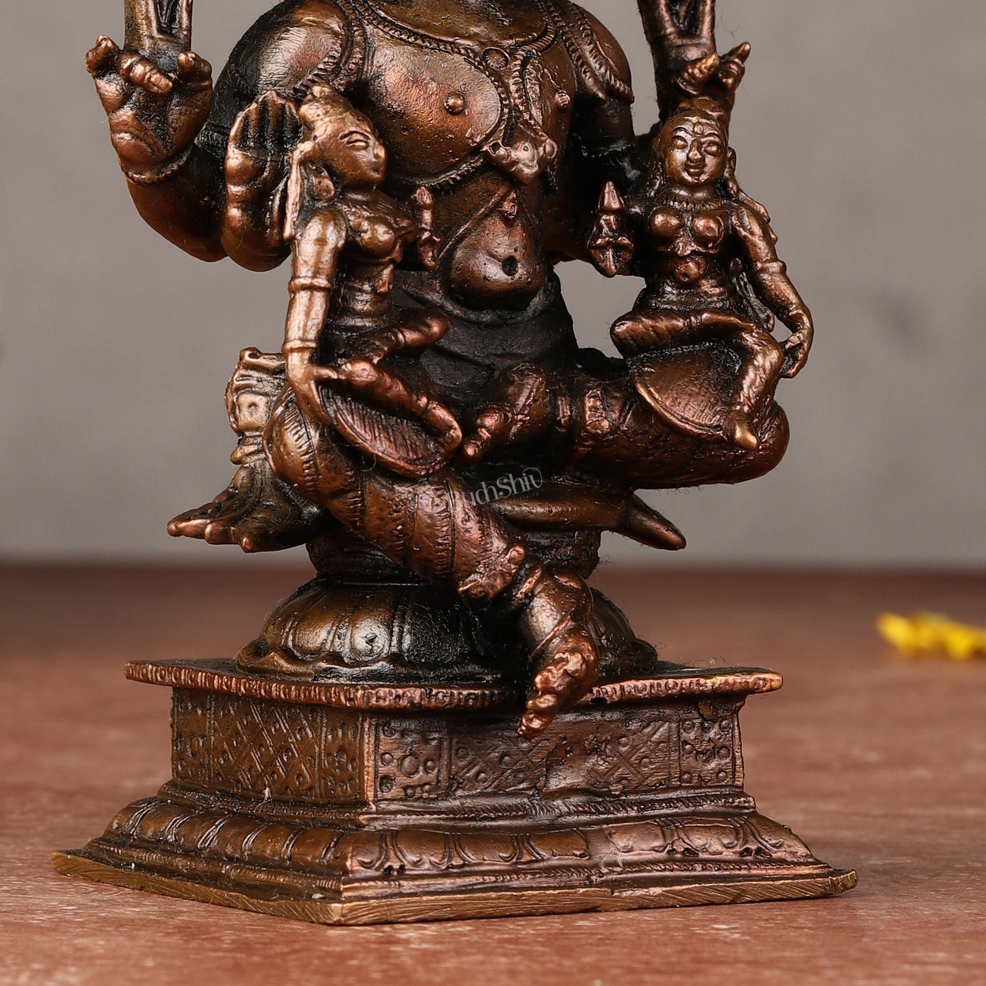 Pure Copper Lord Vishnu with Bhoodevi and Sridevi Idol - 4.5-inch