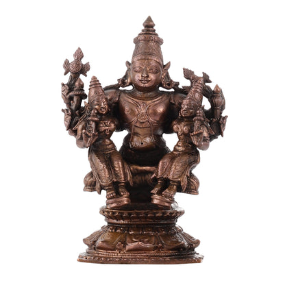 Pure Copper Lord Vishnu with Bhudevi and Sridevi Idol | Height 5 inch