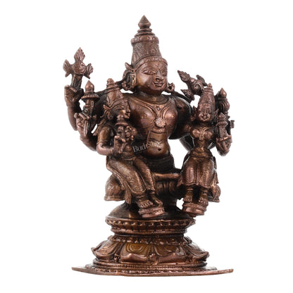 Pure Copper Lord Vishnu with Bhudevi and Sridevi Idol | Height 5 inch