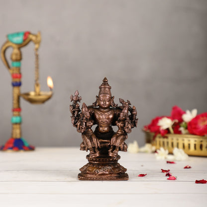 Pure Copper Lord Vishnu with Bhudevi and Sridevi Idol | Height 5 inch