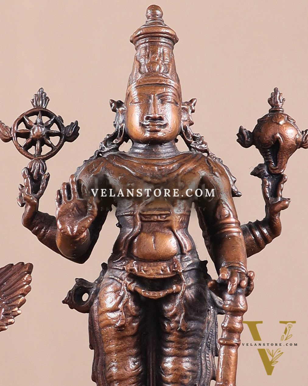 Pure Copper Lord Vishnu with Hanuman & Garuda Idol Set 5.5"