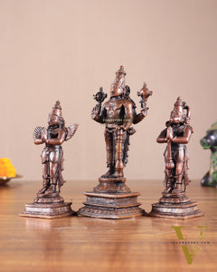 Pure Copper Lord Vishnu with Hanuman & Garuda Idol Set 5.5"