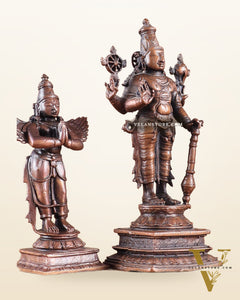 Pure Copper Lord Vishnu with Hanuman & Garuda Idol Set 5.5"