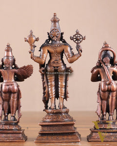 Pure Copper Lord Vishnu with Hanuman & Garuda Idol Set 5.5"