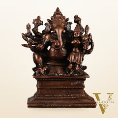 Pure copper Maha Ganapati Seated with Riddhi Idol - 3.5"