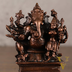 Pure copper Maha Ganapati Seated with Riddhi Idol - 3.5"