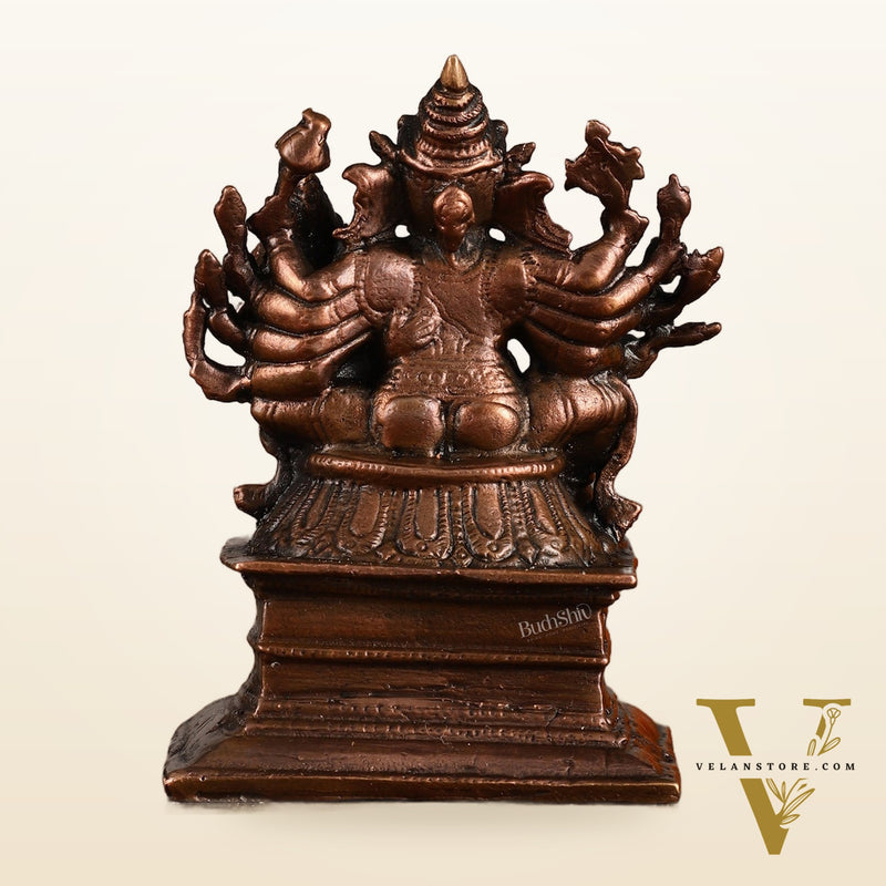 Pure copper Maha Ganapati Seated with Riddhi Idol - 3.5"