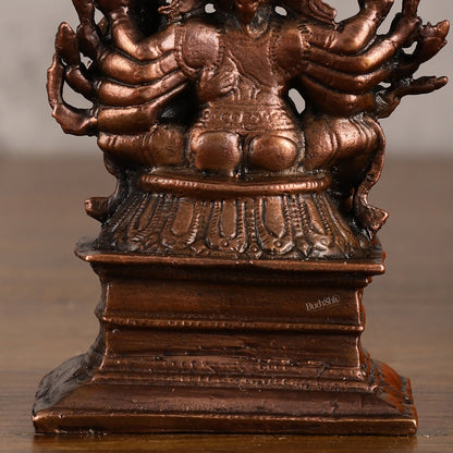 Pure copper Maha Ganapati Seated with Riddhi Idol - 3.5"