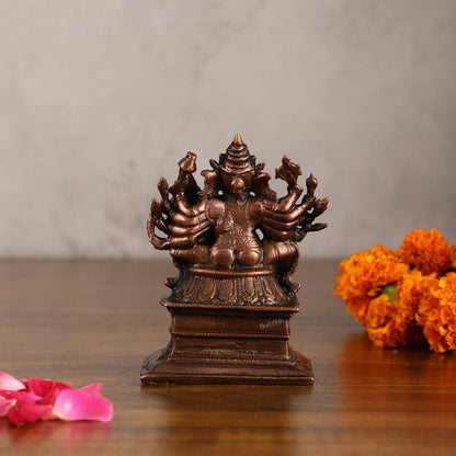 Pure copper Maha Ganapati Seated with Riddhi Idol - 3.5"