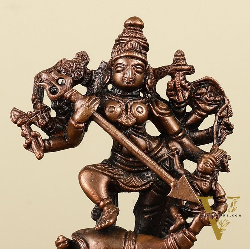 Pure Copper Mahisasur Mardini Durga Ma Idol - 5"