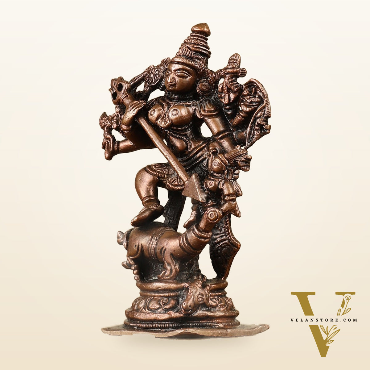Pure Copper Mahisasur Mardini Durga Ma Idol - 5"